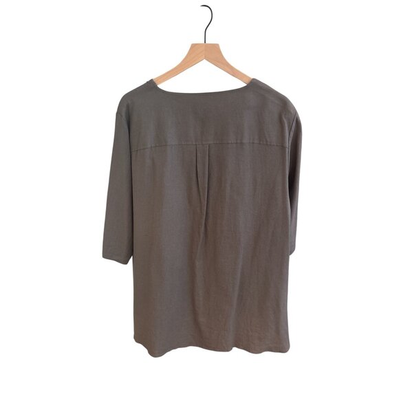 Anne Klein Womens 2X Brown Linen Blend Blouse W/ Half Sleeves & Front Zipper Det - Picture 3 of 11